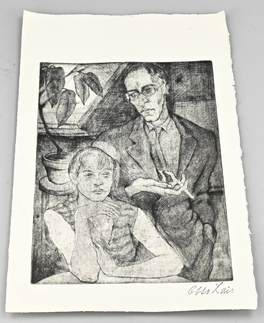 Otto Lais, Double pictures: Otto Lais. 1897 - 1988. German School. Double images in the studio. Etching on paper. Dimensions: H 50 x W 33 cm. In good condition.