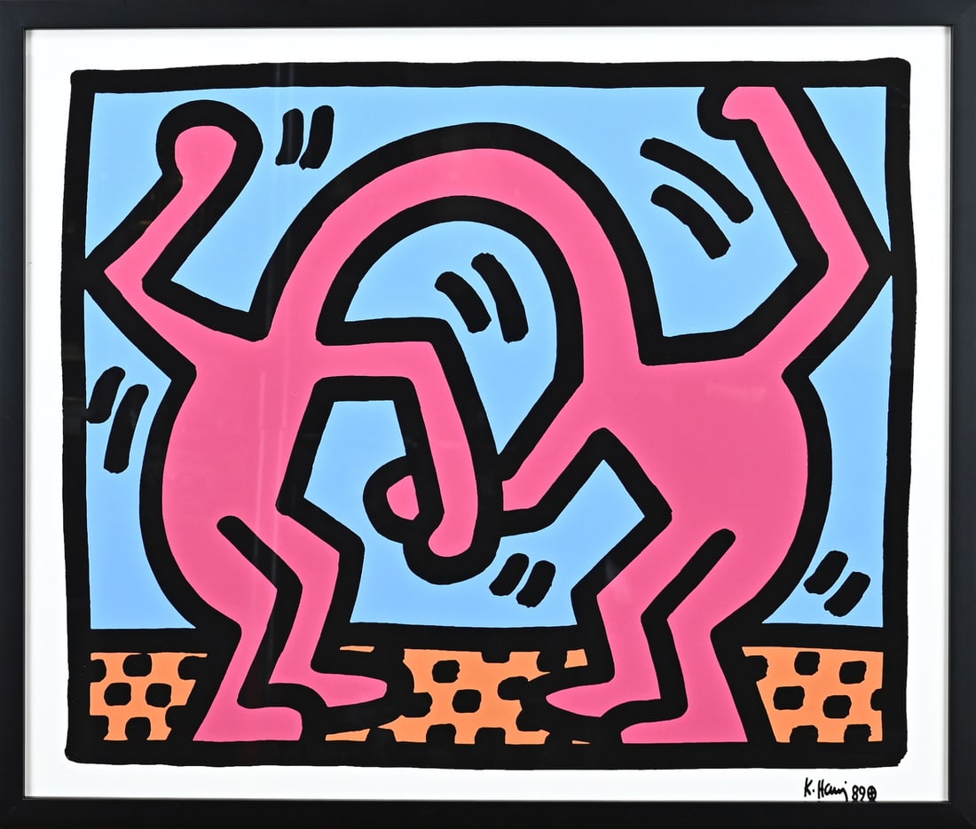 Emphasis Keith Haring, Two entwined figures: Emphasis Keith Haring. 1989. Lithograph. Two entwined figures. Lithograph on paper. Dimensions: H 50 x W 60 cm. In good condition.