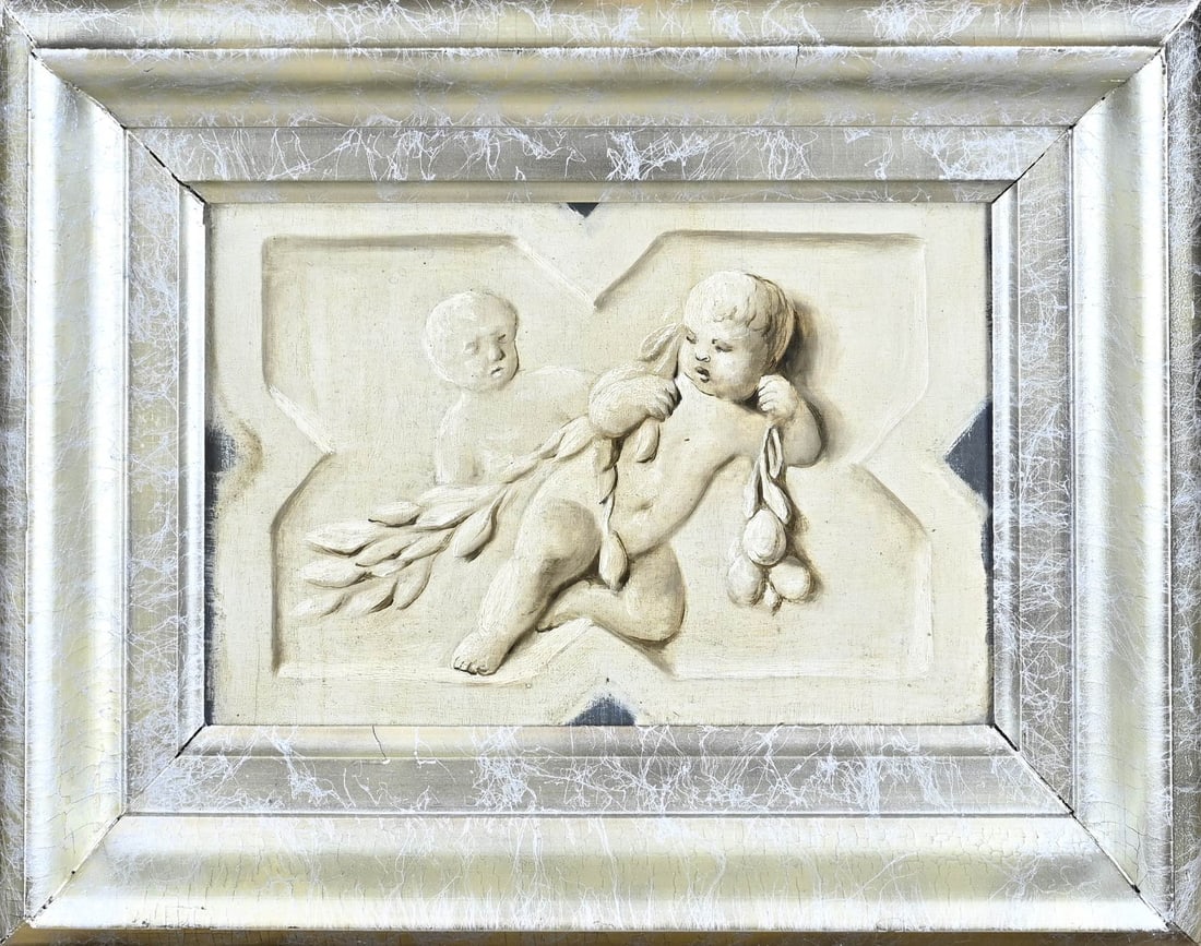 Unsigned, Tromphe L'oel with putti: Unsigned. 19th Century. Tromphe L' oel with putti. Circa 1880. Oil on plywood. Dimensions: H 25 x W 38 cm. In good condition.