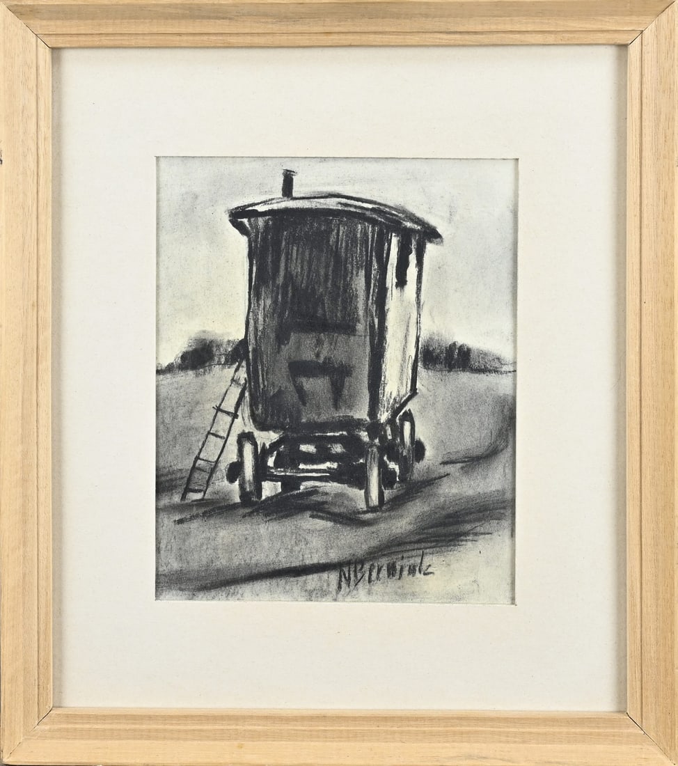 Klaas Bernink, Little cart: Klaas Bernink. 1913 - 1996. Glanerbrug. Cart 1956. Pastel on paper. Dimensions: H 20 x W 16 cm. In good condition.