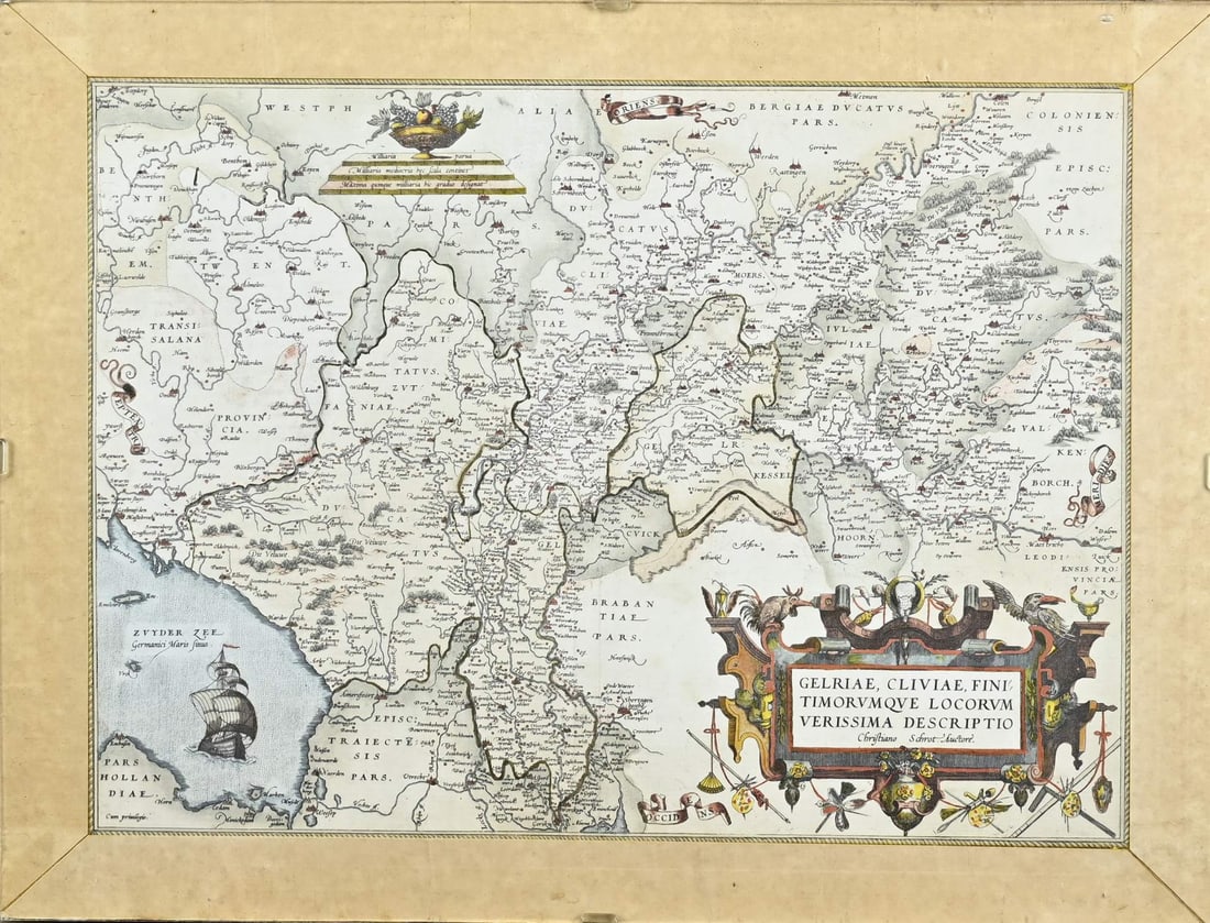 Map of Gelderland: Antique map of Gelderland. Hand colored by Christiano Auctore. Engraving on paper. Dimensions: H 44 x W 58 cm. In good condition.