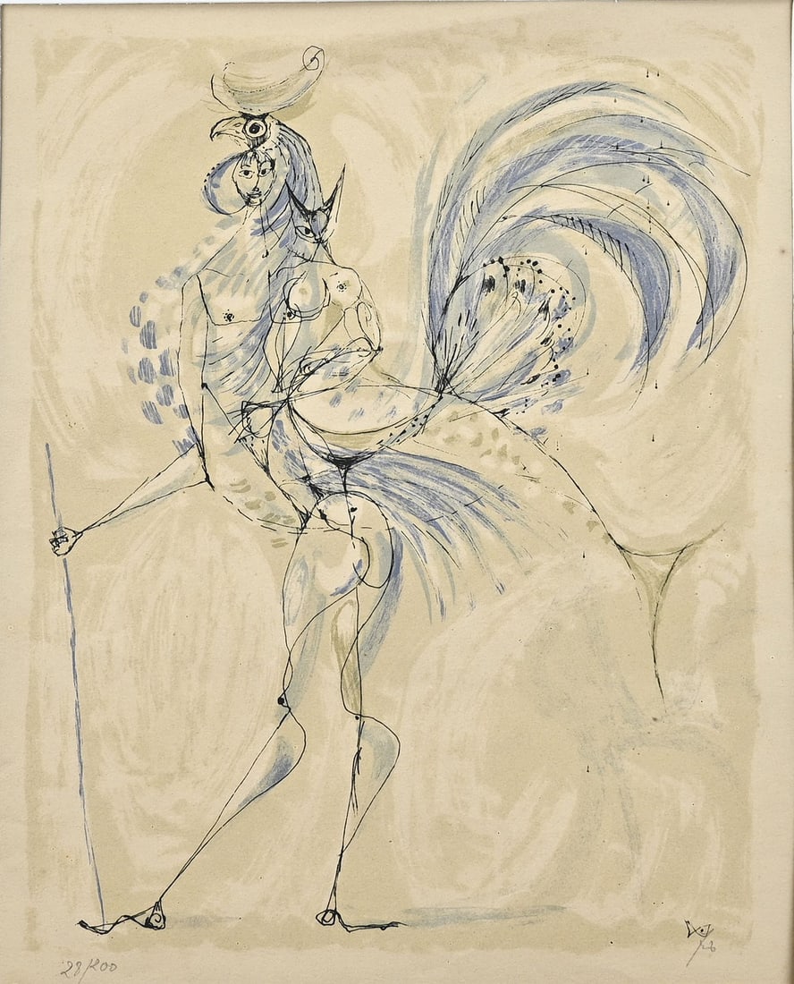 Salvador Dali, Fantasy representation of female nude: Salvador Dali. 1904 - 1989. No. 28/200. Fantasy representation of a female nude. Lithograph on paper. Dimensions: H 39 x W 33 cm. In good condition.