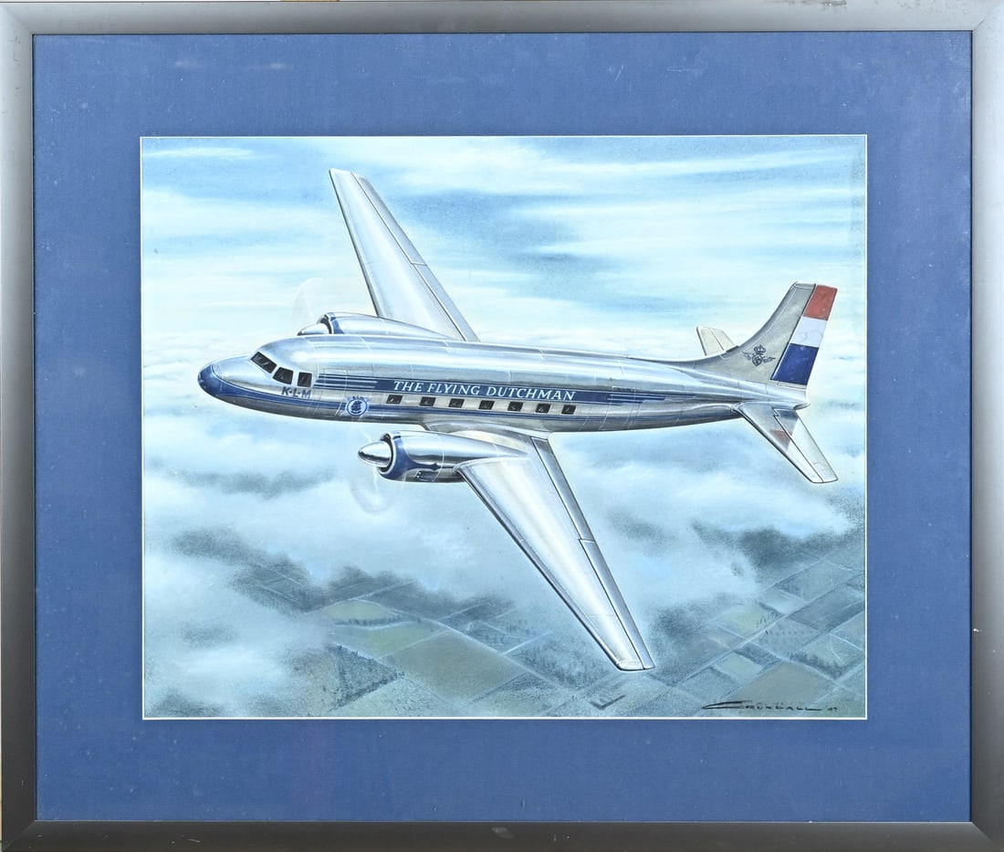 Grundall or Rundall, KLM The Flying Dutchman: Grundall or C. Rundall. '49. KLM The Flying Dutchman. Pastel on paper. Dimensions: H 42 x W 50 cm. In good condition.