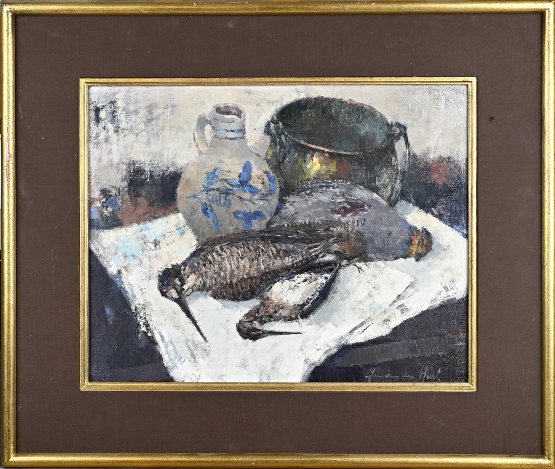 J. v/d Hurk, Still life: Jan van den Hurk. 1917 - 2002. Still life with poultry. Oil on canvas. Dimensions: H 40 x W 50 cm. In good condition.