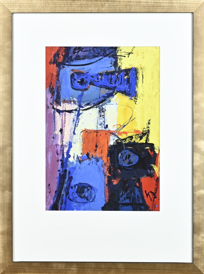 Karel Bleijenberg, Abstract: KB Karel Bleijenberg. 1913 - 1981. Abstract representation. Acrylic on paper. Dimensions: H 46 x W 32 cm. In good condition.