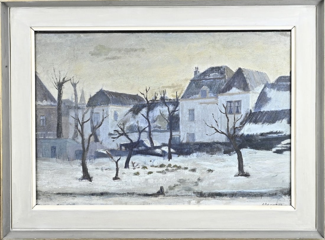 A. Potgieter, Winter village view: A. Potgieter. 1899 - 1982. Winter village view. Oil on canvas. Dimensions: H 50 x W 70 cm. In good condition.