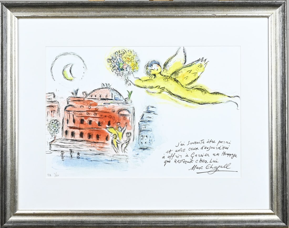 Marc Chagall, L'opera de Paris: Lithography Marc Chagall. Artist's impression. The opera of Paris. From book 1965. Dimensions: H 33 x W 48 cm. In good condition.