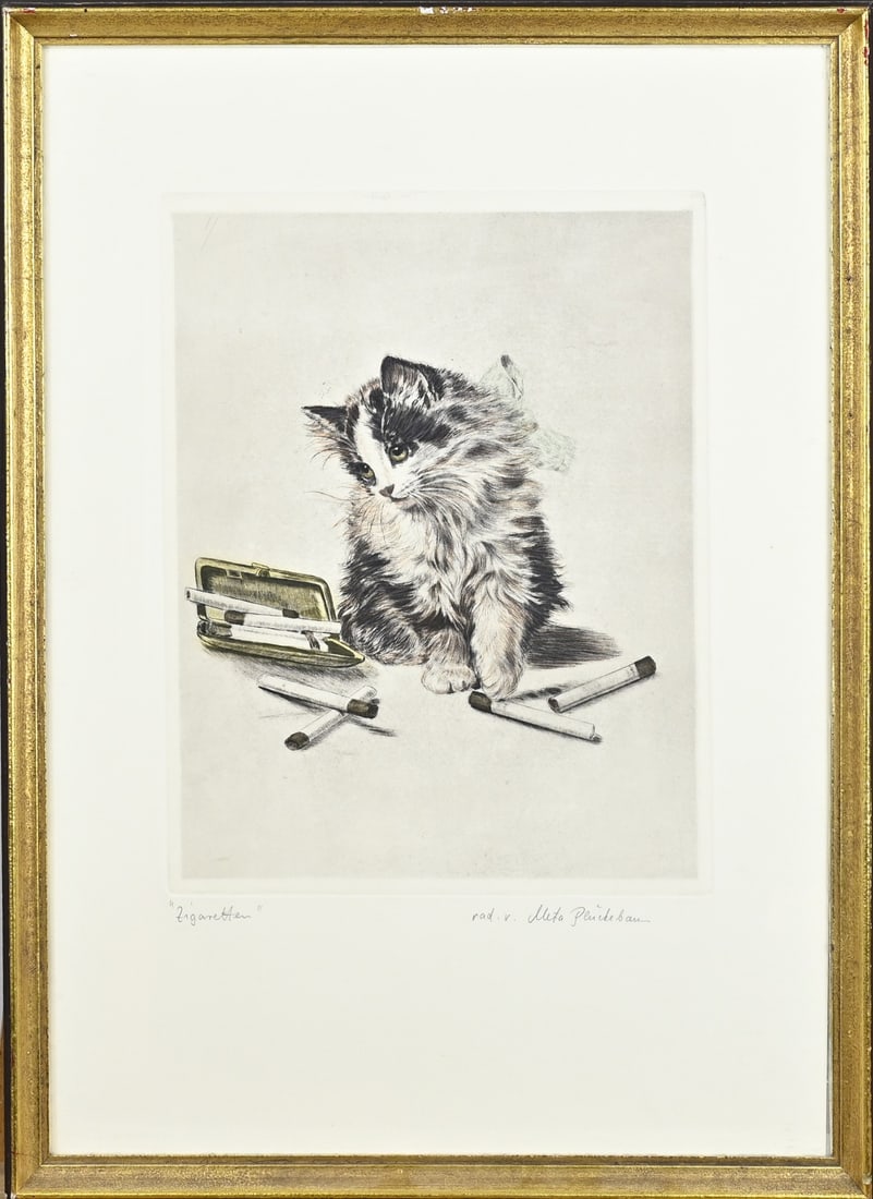 Meta Plückebaum, Cigarettes: Meta Pluckebaum. 1876 - 1945. German School. Title: Cigarettes. Etching on paper. Dimensions: H 35 x W 27 cm. In good condition.