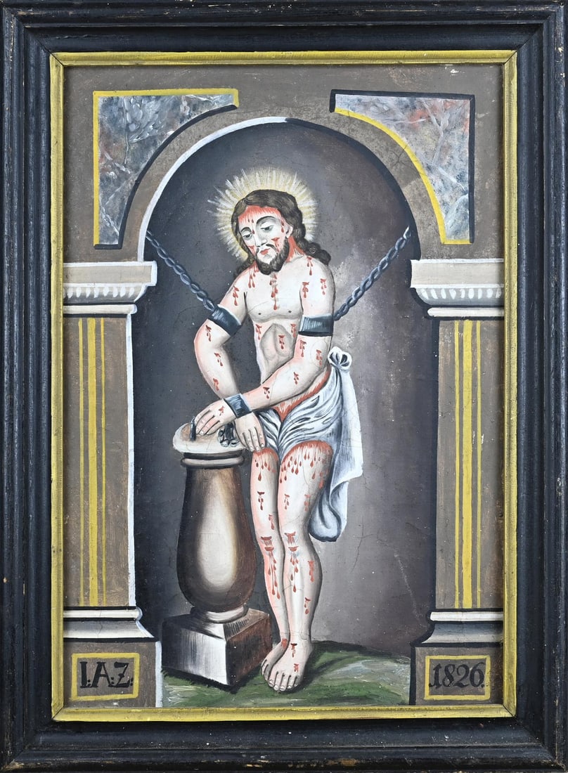 Monogram IAZ, Christ in chains: Monogram IAZ 1826. Christ in chains. Oil on canvas. Dimensions: H 54 x W 38 cm. In good condition.