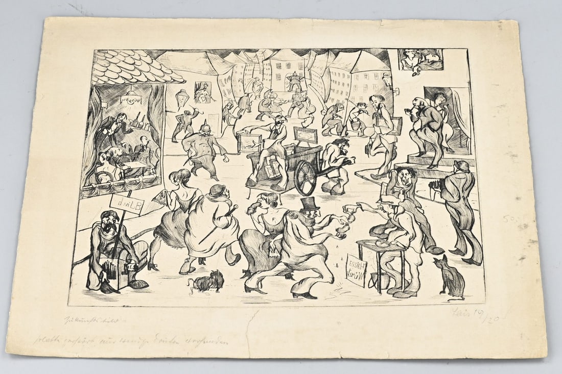 Otto Lais, Future Prestige: Otto Lais. 1897 - 1988. German School. Figure representation. Zukunft's prestige. No. 19/20. Etching on paper. Dimensions: H 33 x W 41 cm. In reasonable condition.