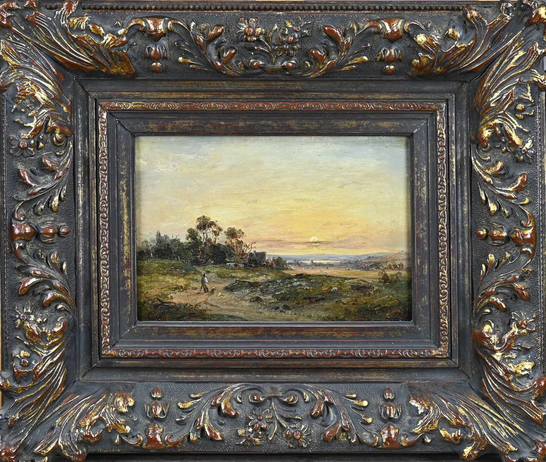 C. Wust, Panoramic landscape with figure: C. Wust, '41. Panoramic landscape with figure. Oil on canvas. Dimensions: H 16.5 x W 24 cm. In good condition.