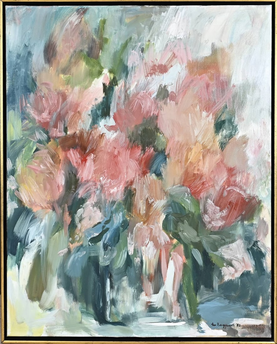 Bart ten Bruggencate, Vase with flowers: Bart ten Bruggencate. 1954 - . Vase with flowers. Oil on canvas. Dimensions: H 100 x W 80 cm. In good condition.