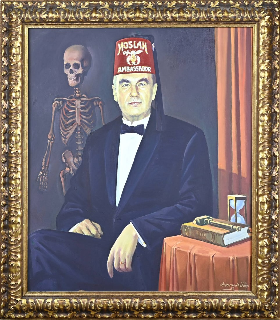 Alexander Filipi, Moslah Ambassador: Alexander Filipi, Albania. 1952 - Moslah Ambassador. Oil on canvas. Dimensions: H 70 x W 60 cm. In good condition.