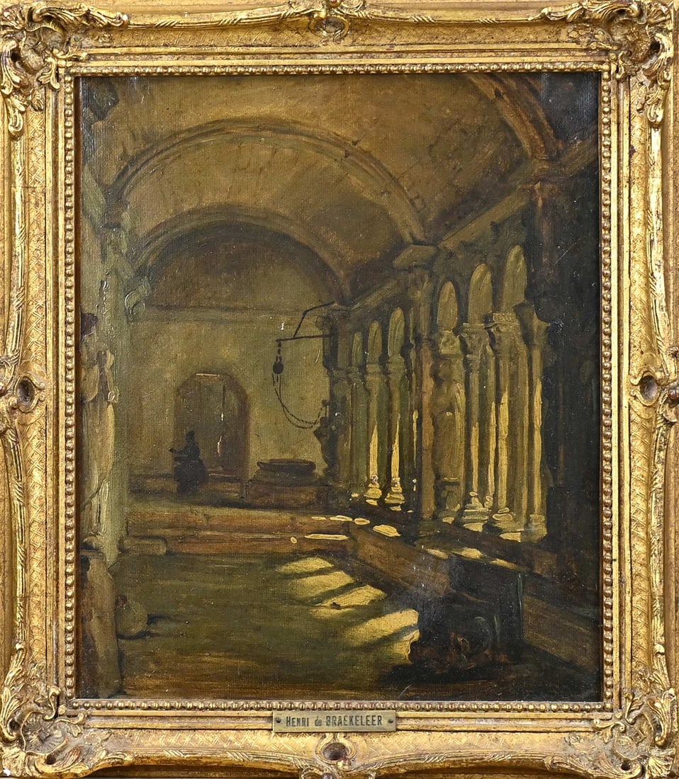 Unsigned, Vaults with figures: Unsigned. Belgian School. Attributed to Henri de Braekeleer. Vaults with figures. Oil on canvas. Dimensions: H 38 x W 31 cm. In good condition.