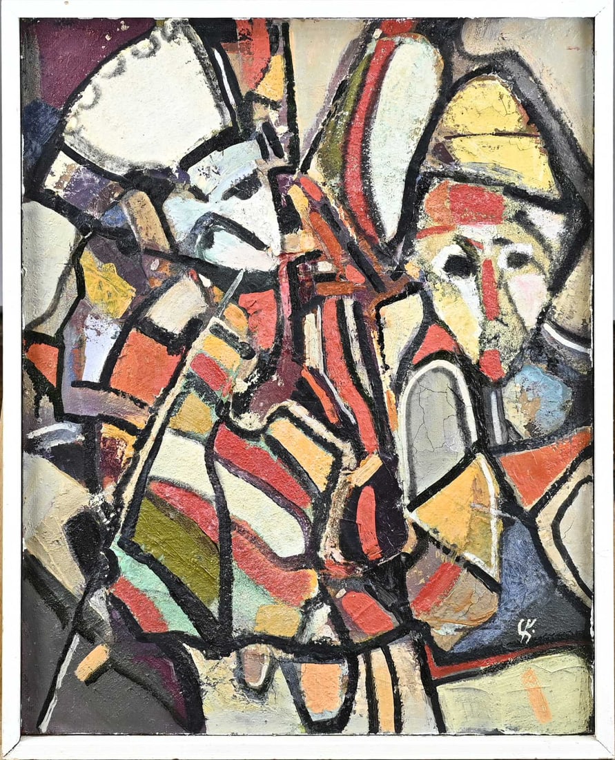 C. Kostov, Modern Figure Composition: C. Kostov. Russian School. 20th Century. Modern figures composition. Oil on canvas. Dimensions: H 50 x W 40 cm. In good condition.