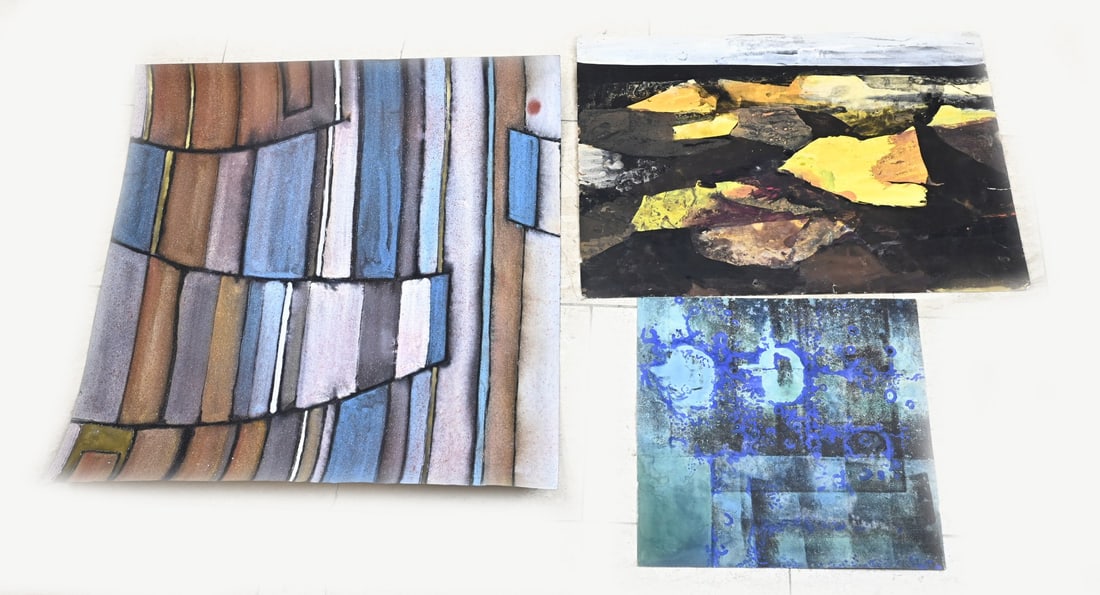 3x Painting, Abstract: Three abstract works. 1960s. Unsigned. Poster paint on paper. Size: 38 - 70 cm. In good condition.