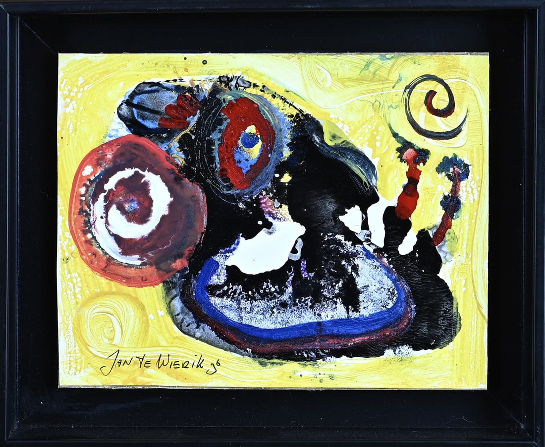 Jan te Wierik, Fantasy figures representation: Jan te Wierik, 1996. 1954 - 2002 Haaksbergen. Fantasy figures representation. Acrylic on panel. Dimensions: H 12.5 x W 16 cm. In good condition.