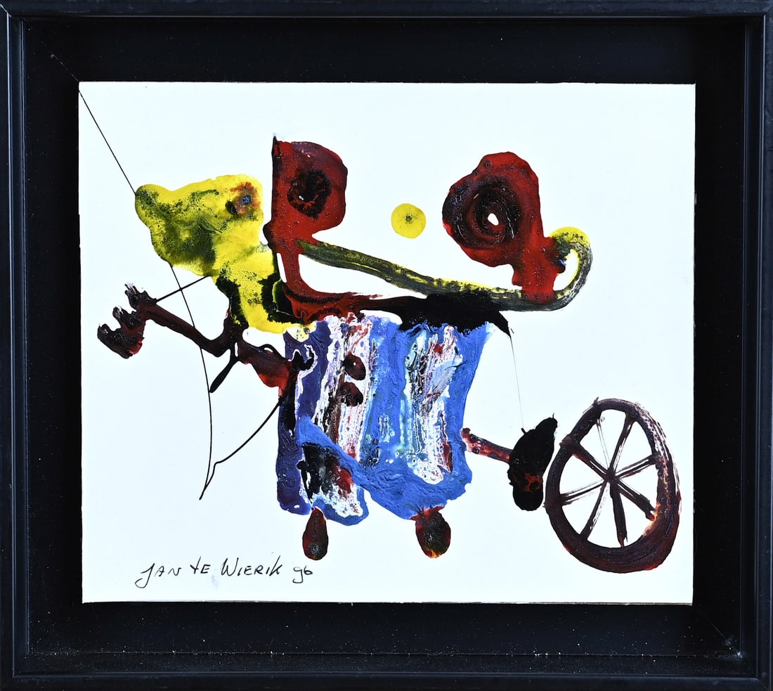 Jan te Wierik, Fantasy figures representation: Jan te Wierik, 1996. 1954 - 2002 Haaksbergen. Fantasy figures representation. Acrylic on panel. Dimensions: H 12.5 x W 16 cm. In good condition.