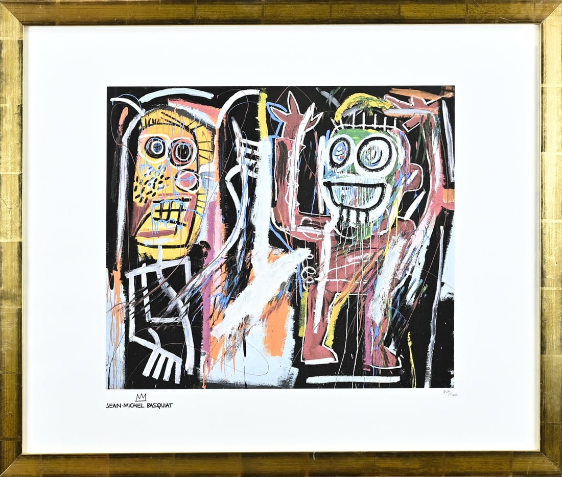 Jean Michel Basquiat, Lithography: Jean Michel Basquiat. 1960 - 1988. No. 44/100. Verso certificate, offset. Lithograph on paper. Dimensions: H 50 x W 60 cm. In good condition.