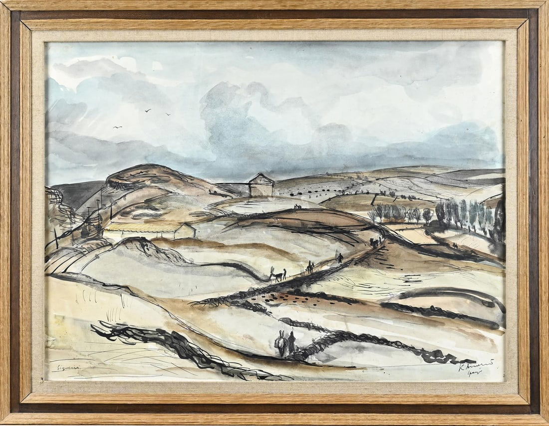 Kees Andrea, Landscape Spain: Kees Andrea. 1914 - 2006. Landscape Spain. Watercolour on paper. Dimensions: H 45 x W 60 cm. In good condition.