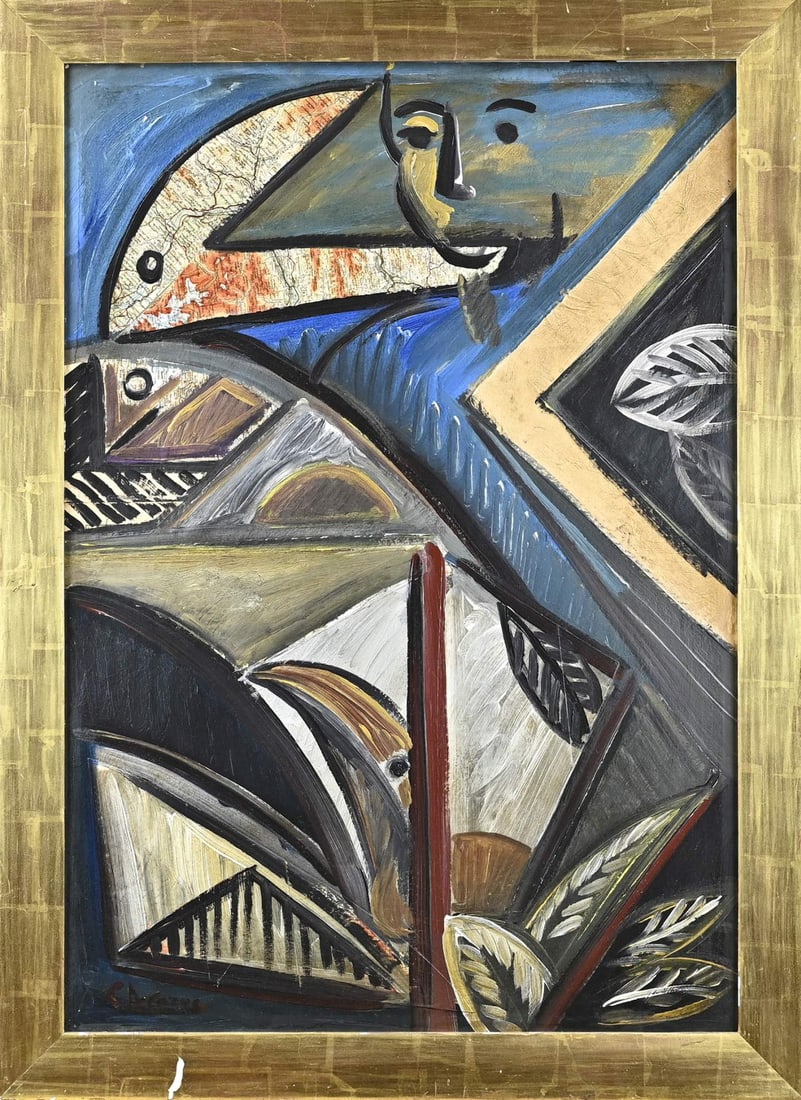 C. Delasne, Modern composition: C. Delasne. 20th Century. French School? Modern composition. Oil on panel. Dimensions: H 82 x W 58 cm. In good condition.