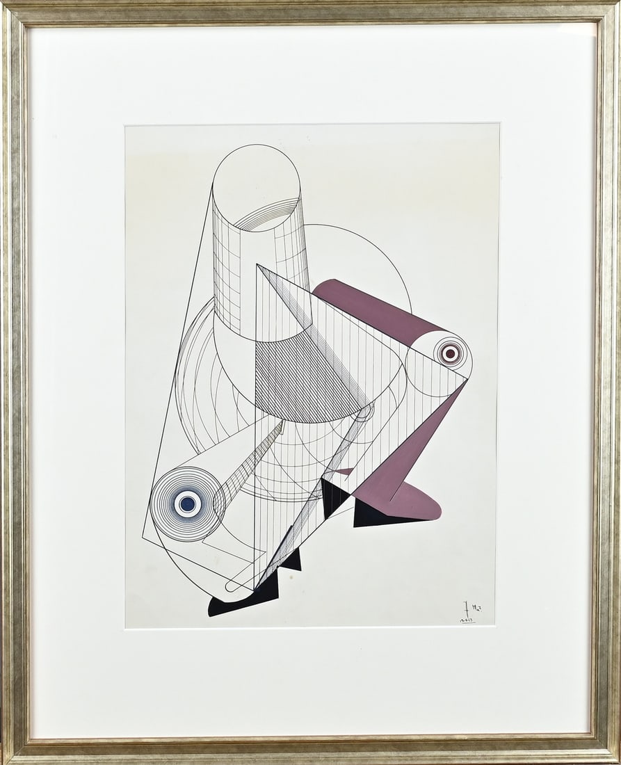 Jaap Hillenius, Abstract: Jaap Hillienius. 1934 - 1999. (13-05-1953). Abstract representation. Mixed media on paper. Dimensions: H 43 x W 31 cm. In good condition.