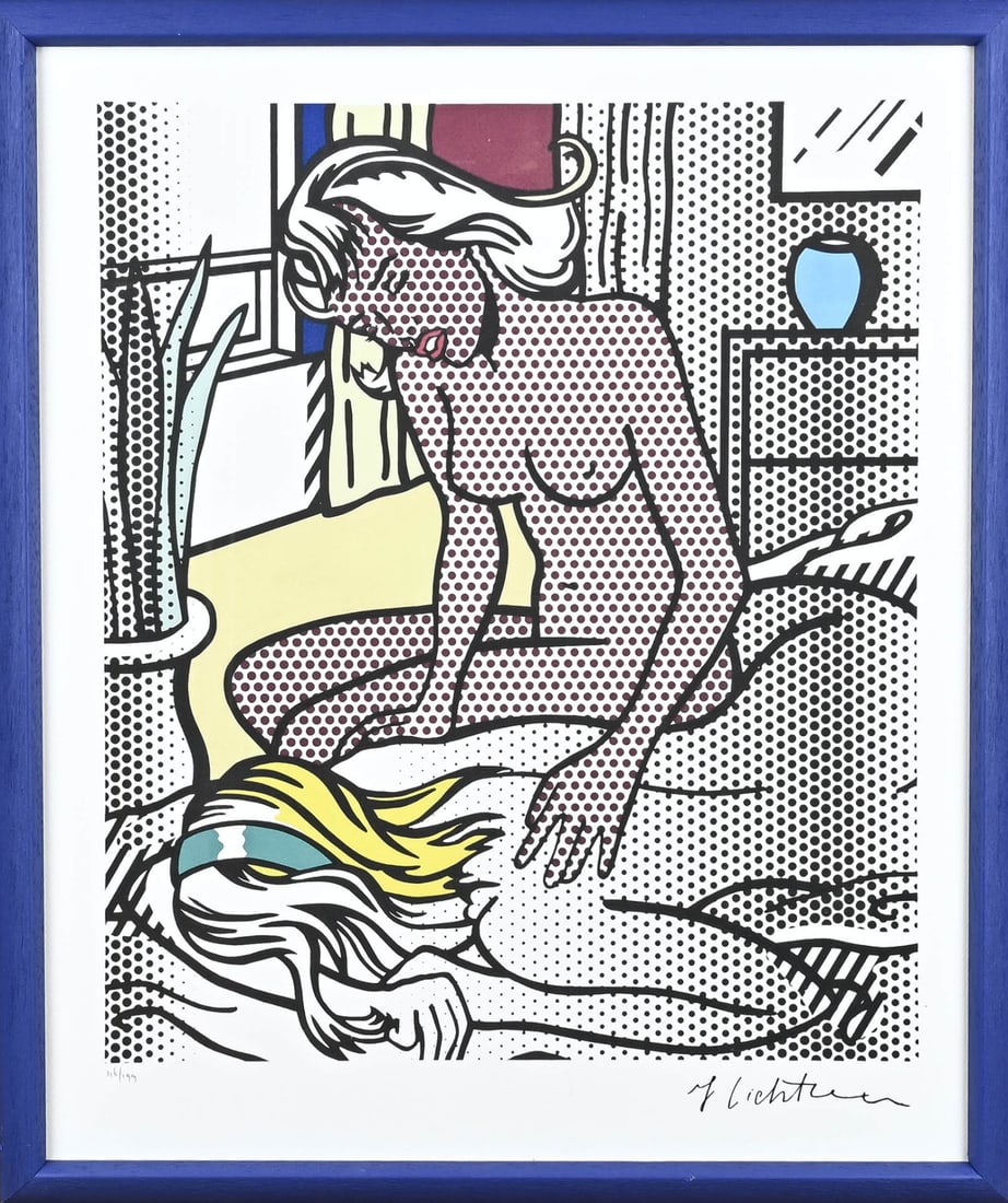 Roy Lichtenstein, Massaging lady: Roy Lichtenstein. Emphasis. No. 116/199. Massaging lady. Lithograph on paper. Dimensions: H 64 x W 59 cm. In good condition.