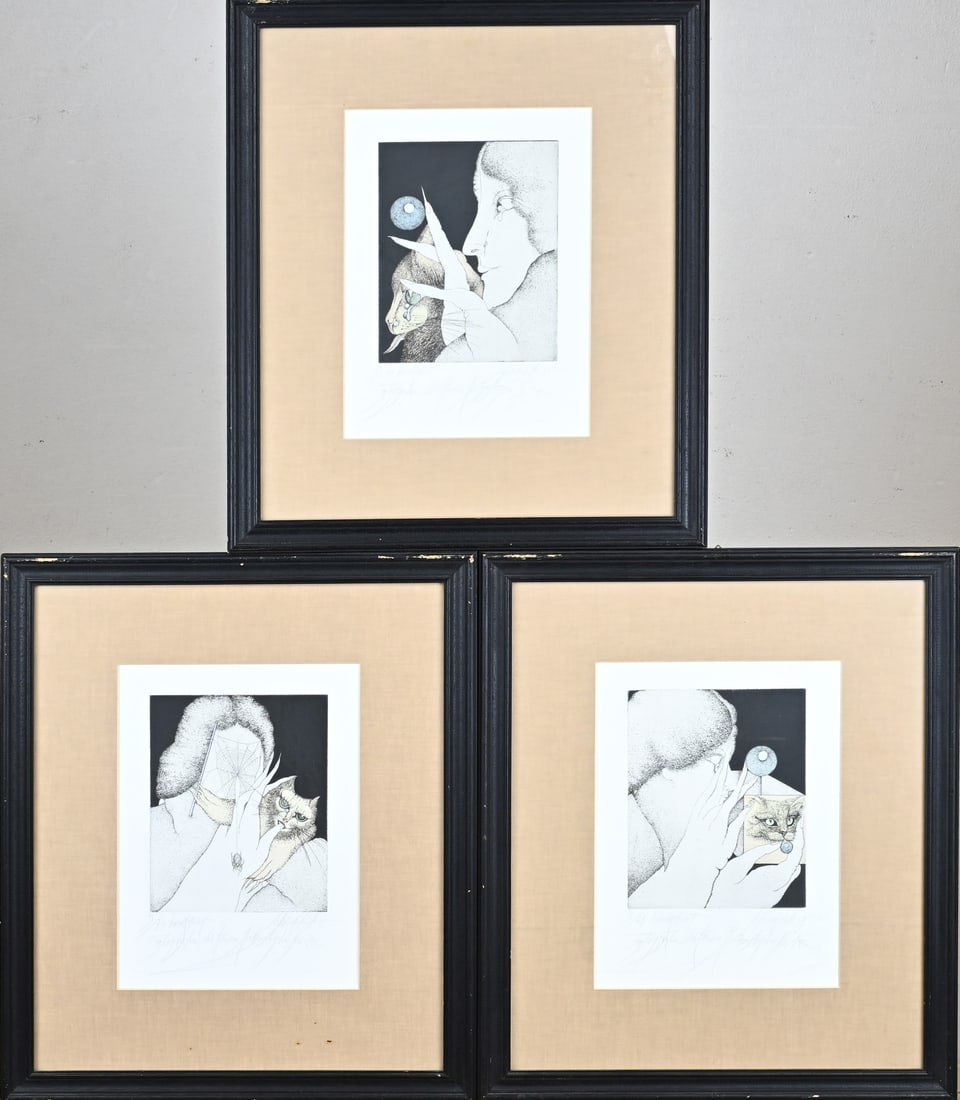 3x Albert Schindehütte, Triptichon: 3x Lithograph Albert Schindelhütte, 1975. 1939 - . Triptichon. German School. Lithograph on paper. Dimensions: H 30 x W 22 cm. In good condition.