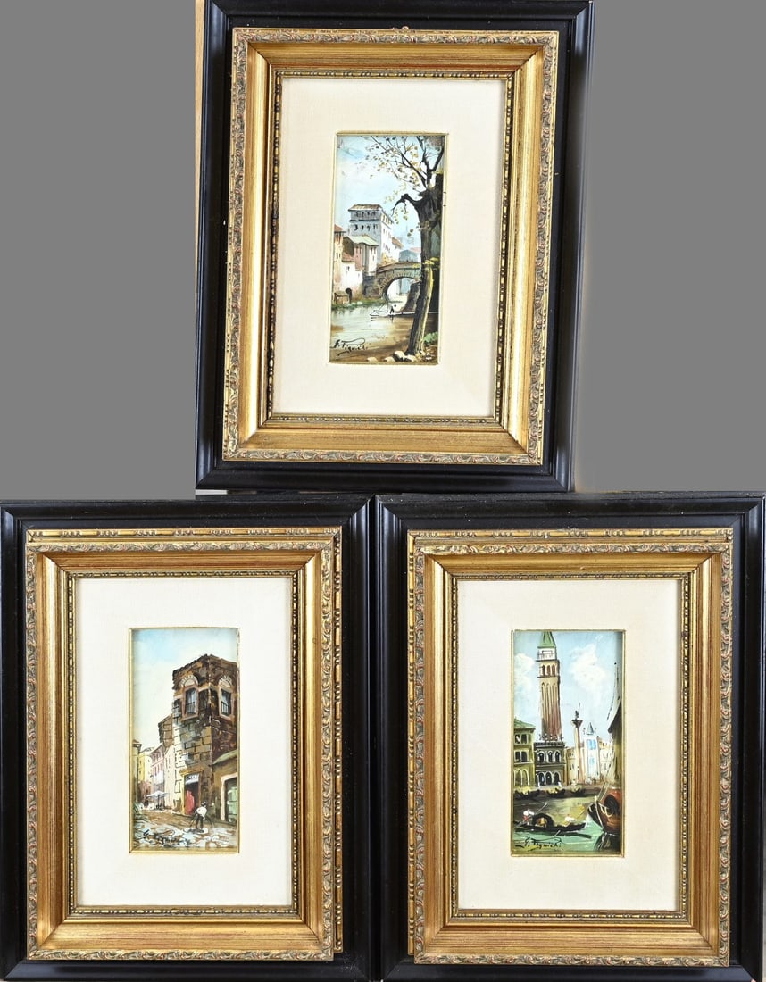 3x G. Pignieri, Cityscapes (Italy): 3x G. Pignieri. Italian School. 20th Century. Italian cityscapes. Oil on panel. Dimensions: H 19 x W 9 cm. In good condition.
