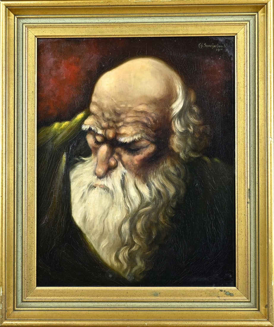 C. Snoeijerbosch, Portrait: C. Snoeijerbosch, 1911. 1891 - 1975. Old man with beard. Oil on panel. Dimensions: H 50 x W 40 cm. In good condition.