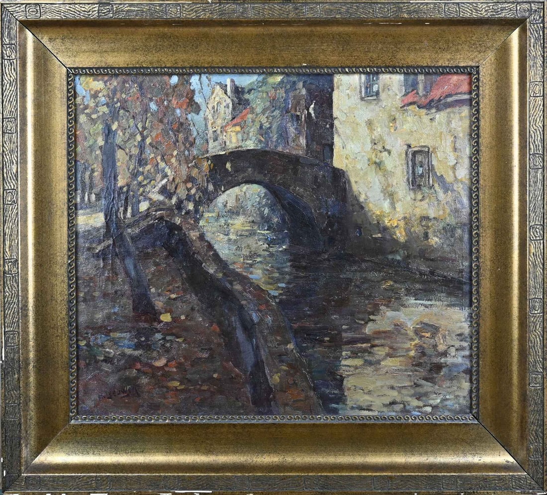 Henk van Leeuwen, City canal with bridge: Henk van Leeuwen. 1890 - 1972. City canal with bridge. Oil on canvas. Dimensions: H 50 x W 60 cm. In good condition.