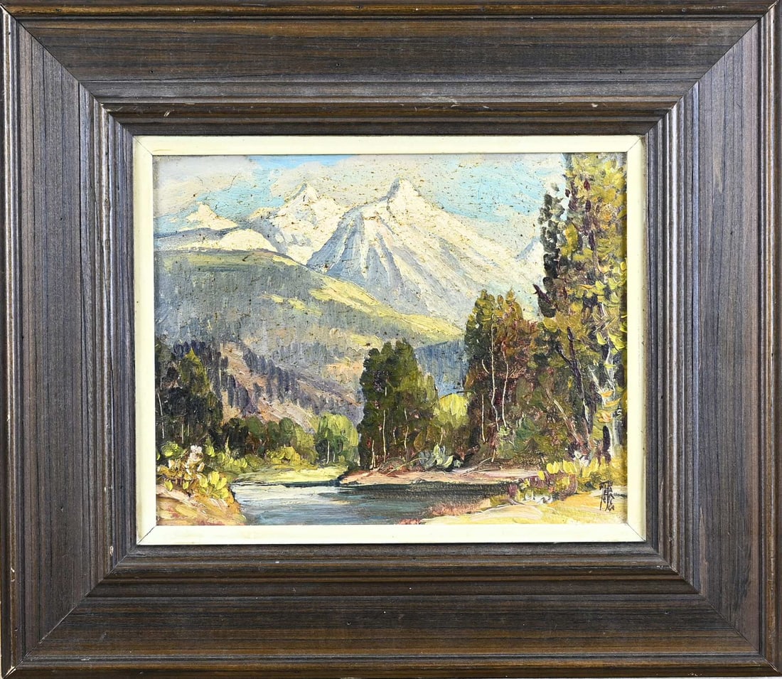Alec J. Garner USA, Twin Peaks near Meadow Lake: Alec J. Garner (USA). 1897 - 1995. Twin Peaks near Meadow Lake. Oil on painter's cardboard. Dimensions: H 20 x W 25 cm. In good condition.