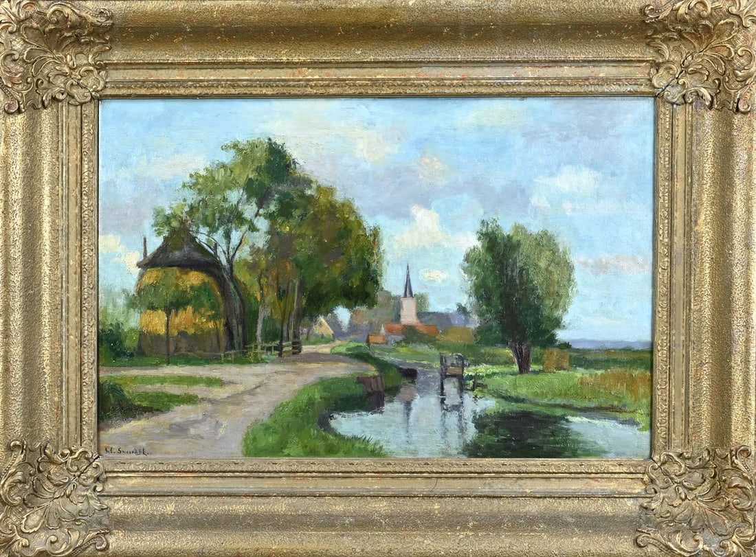 A. Smeerdijk, Landscape near Kortenhoef: Anton Smeerdijk. 1885 - 1965. Landscape near Kortenhoef. Oil on canvas. Dimensions: H 37 x W 57 cm. In good condition.