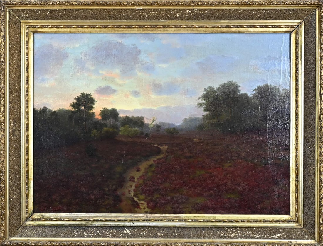 GF Teijssen, Heathland view at night: GF Teijssen. 1873 - 1955. Heathland view at night. Oil on canvas. Dimensions: H 50 x W 72 cm. In good condition.