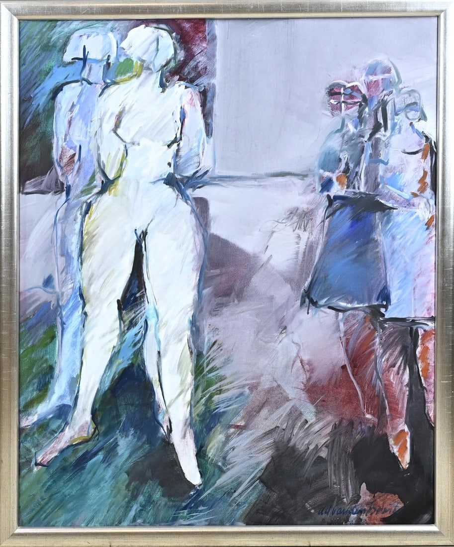 Ad vd Brink, Modern composition: Ad vd Brink. 1944 - . Modern composition. Acrylic on linen. Dimensions: H 100 x W 80 cm. In good condition.