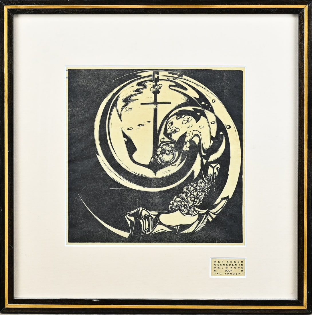 Jacob Jongert, Woodcut on rice paper: Woodcut by Jacob Jongert. 1883 - 1942. The anchor cut in Palm - Kops. Woodcut on rice paper. Dimensions: H 23 x W 23 cm. In good condition.