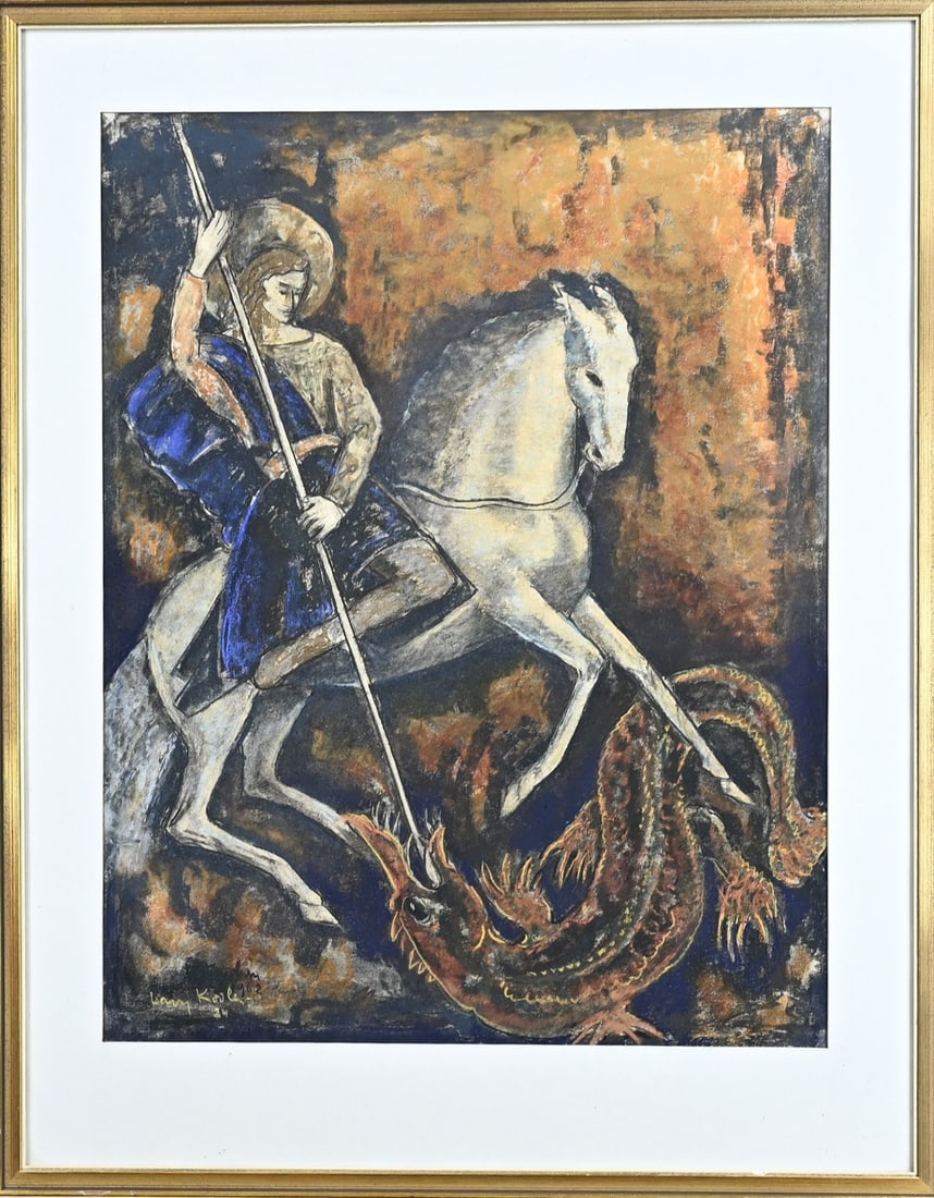 Harry Koolen, Joris and the dragon: Harry Koolen, 1924. 1904 - 1985. George and the dragon. Watercolor on paper. Dimensions: H 64 x W 50 cm. In good condition