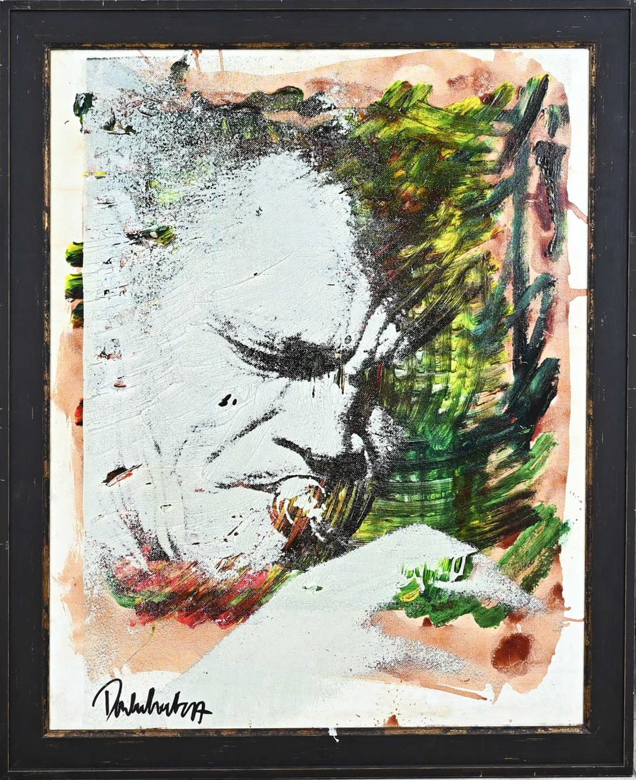 Donkersloot, Chet Baker (Jazz musician): Peter Donkersloot. 1959 -. Portrait of trumpeter Chet Baker. Mixed media on linen. Dimensions: H 90 x W 70 cm. In good condition.