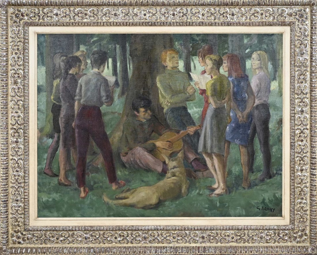 Georges Rogy, Open air concert Champetre: Georges Rogy. 1897 - 1981. Open air concert Champetre. Oil on canvas. Dimensions: H 75 x W 100 cm. In good condition.