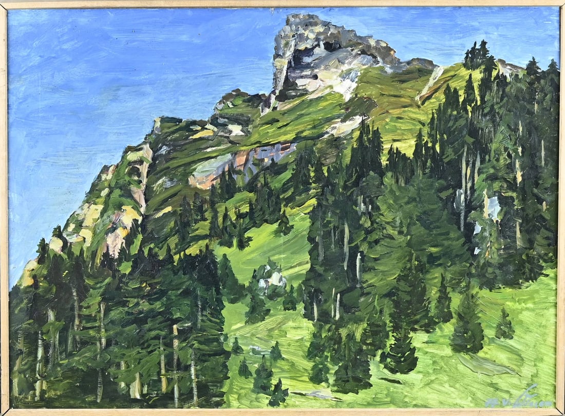 Wieger, Mountain landscape: Wieger. 20th Century. Mountain landscape. Oil on board. Dimensions: H 46 x W 61 cm. In good condition.