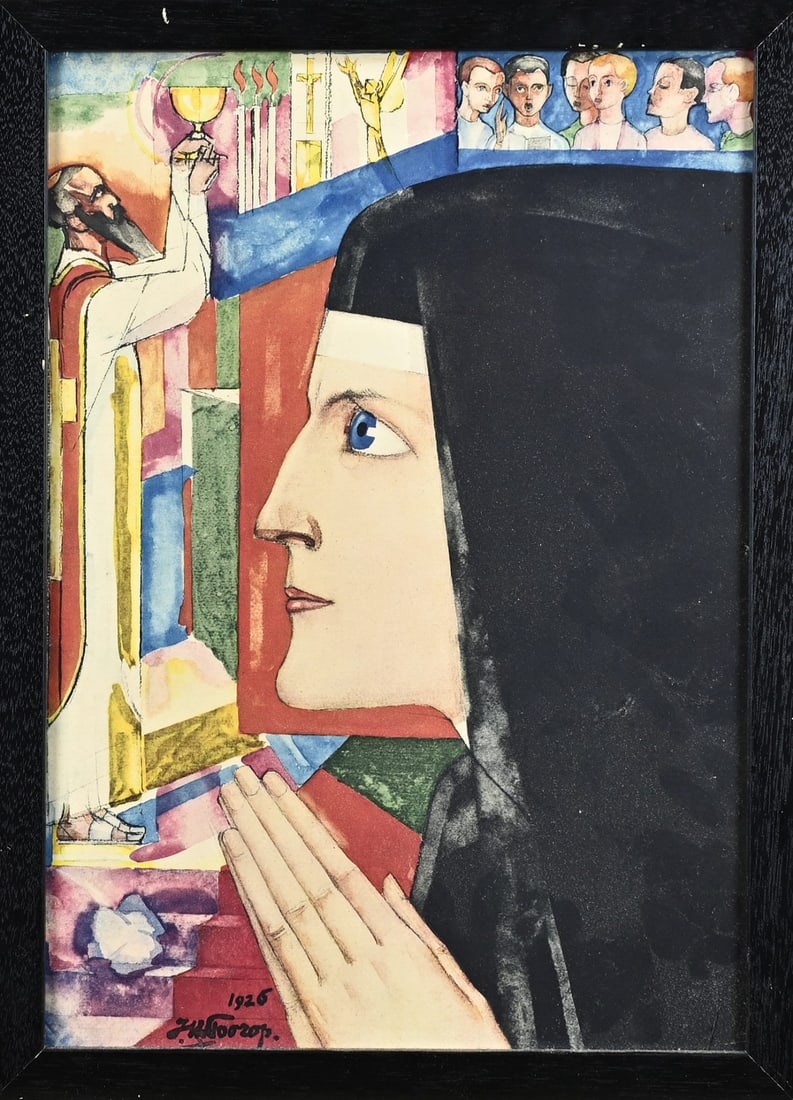 JH Toorop, Praying Nun: JH Toorop. 1926. Lithograph. Praying nun. Lithograph on paper. Dimensions: H 38 x W 27 cm. In good condition.