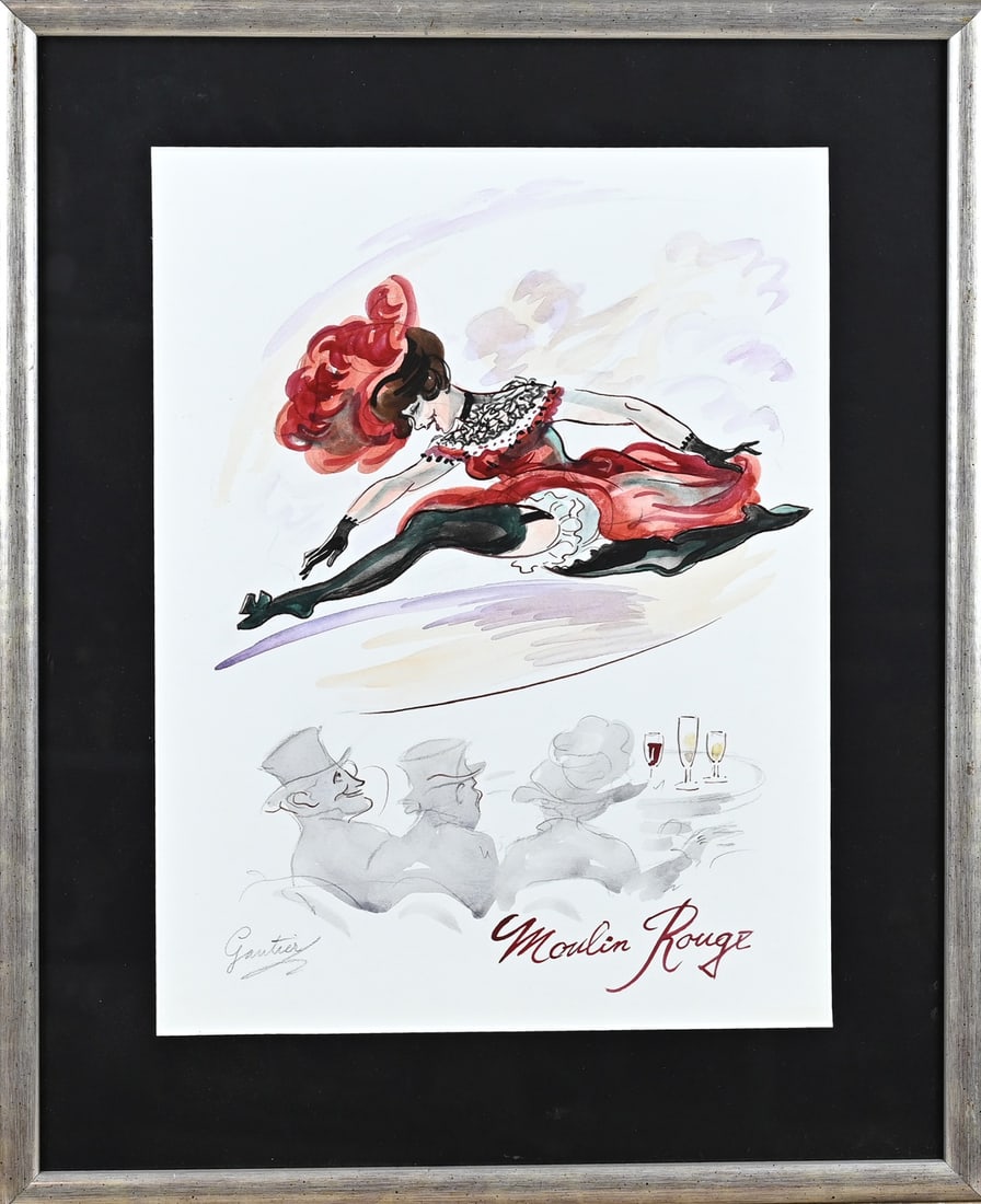 Gautier, Dancer Moulin Rouge: Gautier. 20th Century. French School. Dancer Moulin Rouge. Mixed media on paper. Dimensions: H 35 x W 25 cm. In good condition.