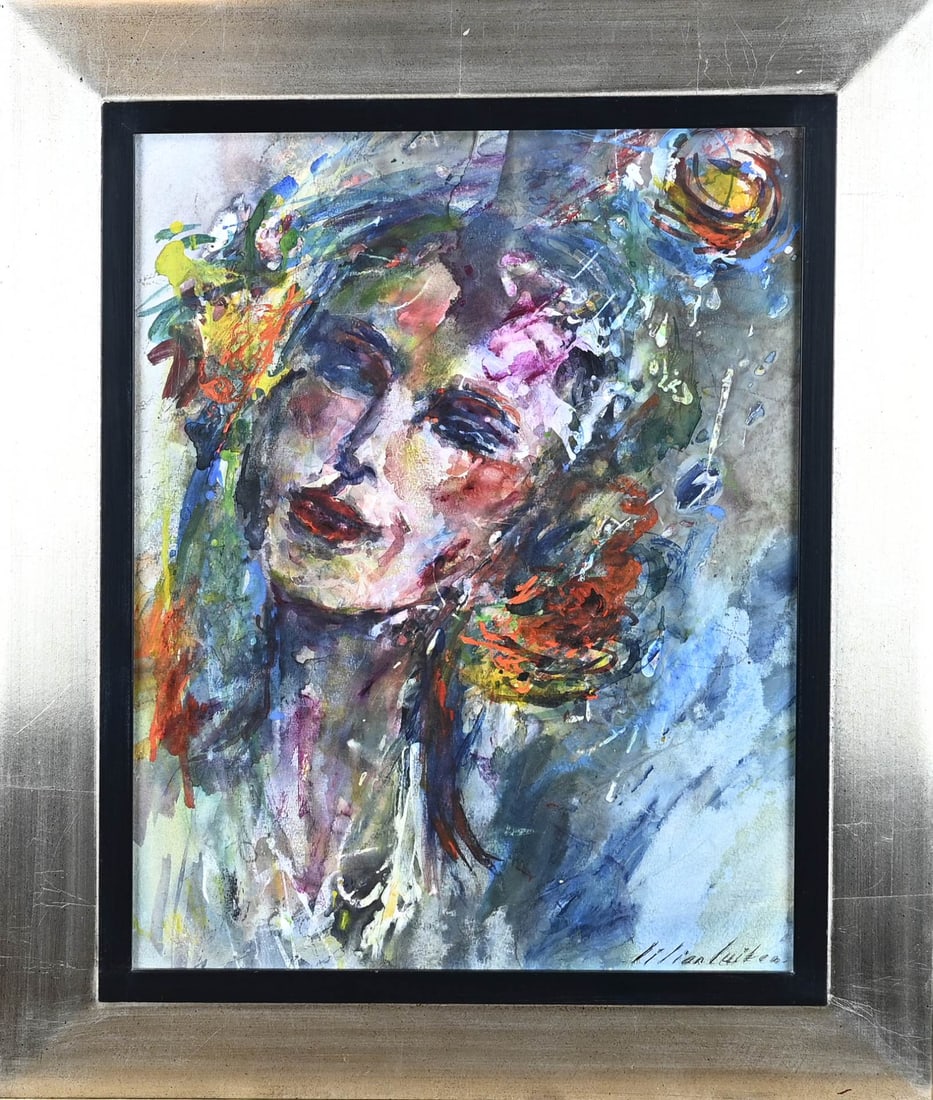 Lilian Luiten, Portrait of a woman: Lilian Luiten. 1944 - 2012 Enschede. Women's portrait. Acrylic on panel. Dimensions: H 56 x W 43 cm. In good condition.