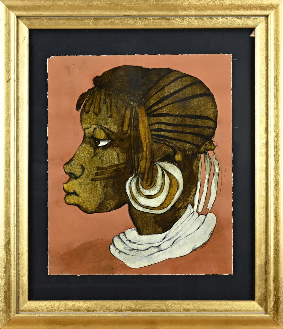 M. Hopman, Portrait: Machiel Hopman. 1928 - 2001. African woman. Oil on paper. Dimensions: H 39 x W 33 cm. In good condition.