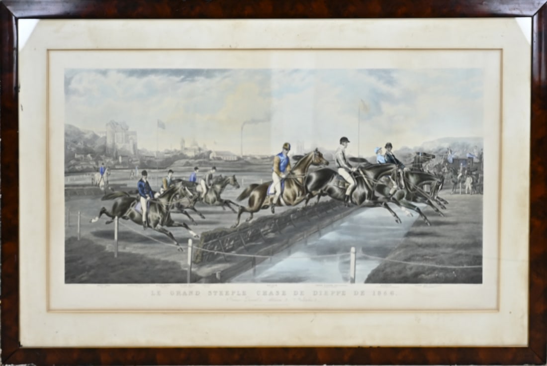 Litho, Horse Race: Very large antique lithograph. Horse race. Dieppe Louis Heyrault pinx. J. Harris and Quentery New York, published by Knoedler. Dimensions: H 65 x W 115 cm. In good condition.