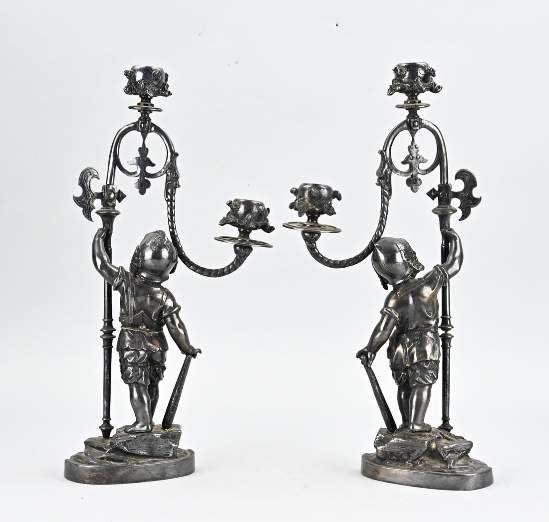 2x Candlestick with figures, 1880 - 2