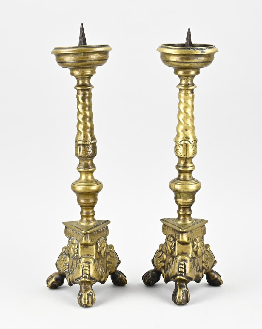 2x Antique bronze candlestick - 2