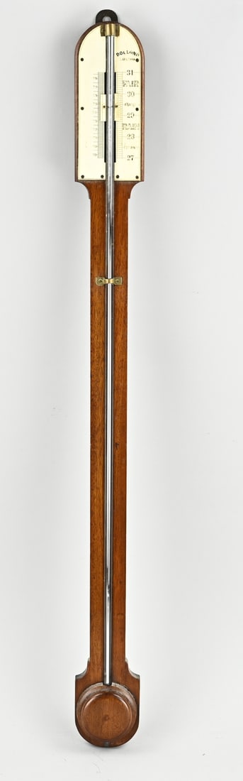 Stick barometer, L 88 cm.: Antique English mahogany stick barometer. Circa 1900. Dollond London. Dimensions: L 88 cm. In good condition.