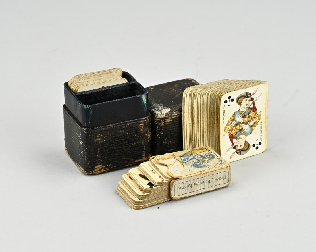 2x Set of miniature playing cards: Two sets of antique miniature playing cards. Germany. Circa 1900. Size: 4 - 7,5 cm. In good condition.