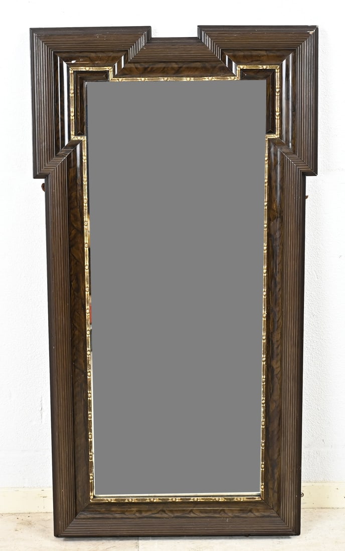 Mirror, 104 x 56 cm.: Antique facet cut mirror with gold coloured border. Circa 1900. Dimensions: H 104 x W 56 cm. In good condition.